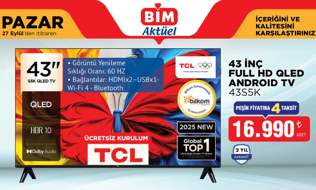 BİM 27 Eylül kataloğunda TCL, Senna ve Dijitsu tvler var
