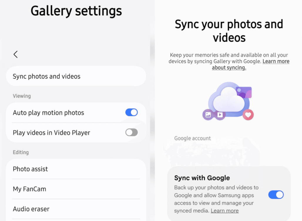 Samsung Galeri, OneDrive yerine Google senkronunu açtı