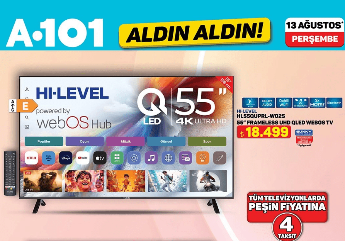 A101 13 Ağustos 2026 Aldın Aldın kataloğu: Televizyon ve elektronik ürünlerin fiyatları