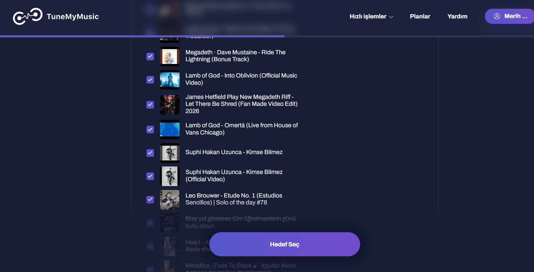 Spotify çalma listesi TuneMyMusic ile kopyalanabiliyor