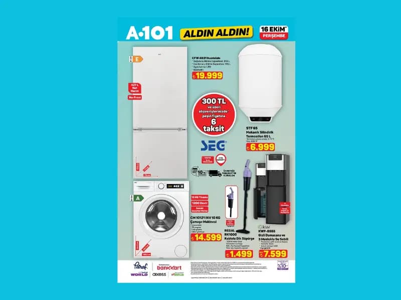 A101 16 Ekim kataloğu buzdolabı çamaşır makinesi dik süpürge ve daha fazlası