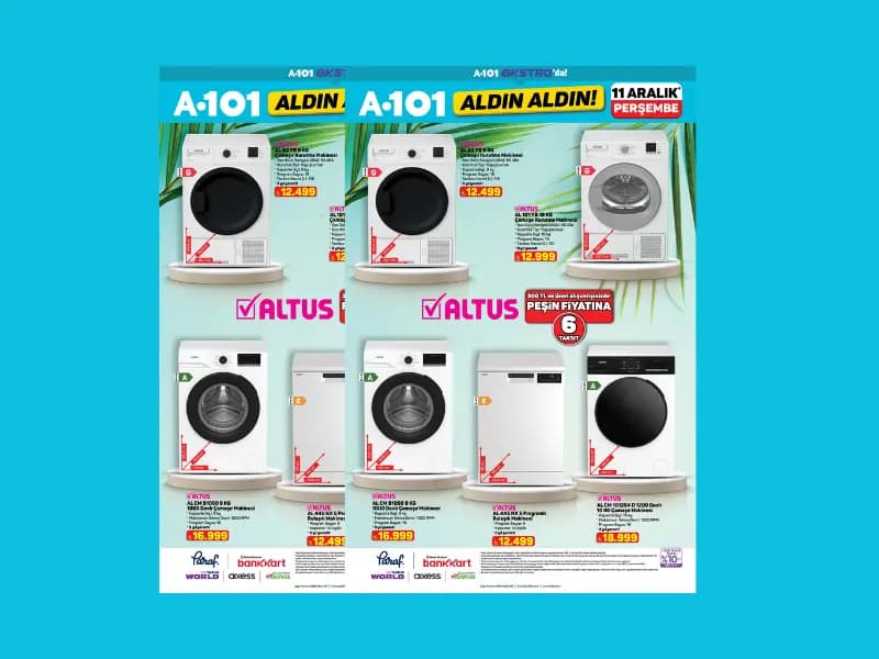 A101 marketlerde Altus çamaşır ve bulaşık makineleri satışta