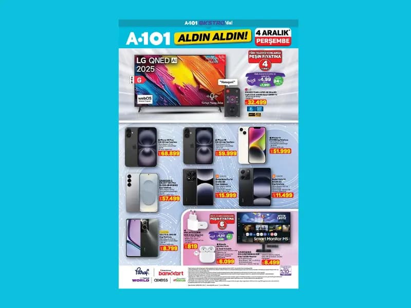 A101 4 Aralık: iPhone 16 Galaxy S23 Plus ve Redmi Note 14 LG TV raflara geliyor