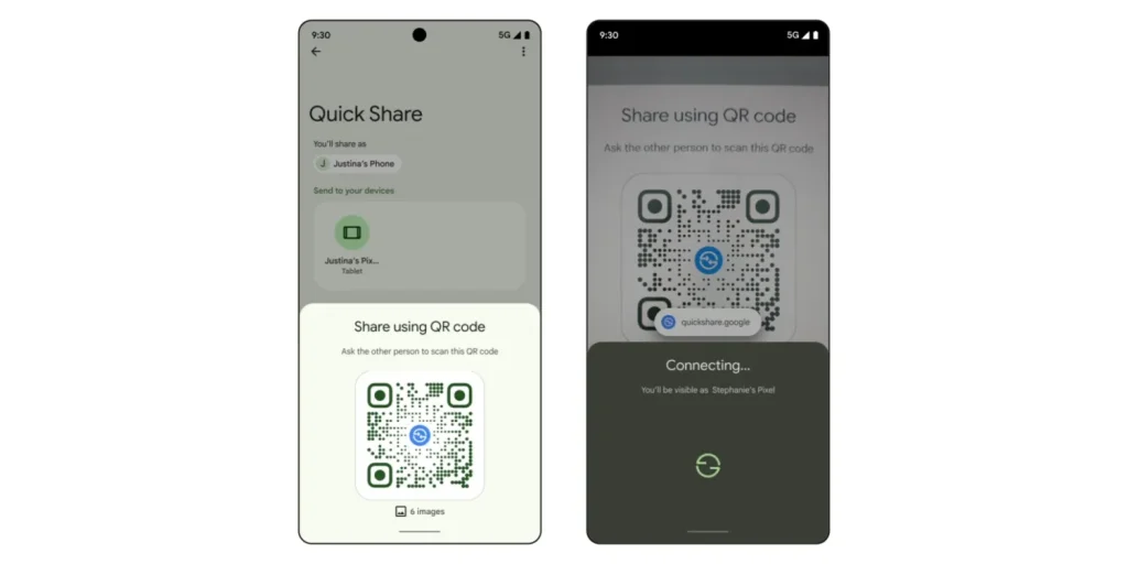 Google QR kodlu Quick Share uygulama ekranı